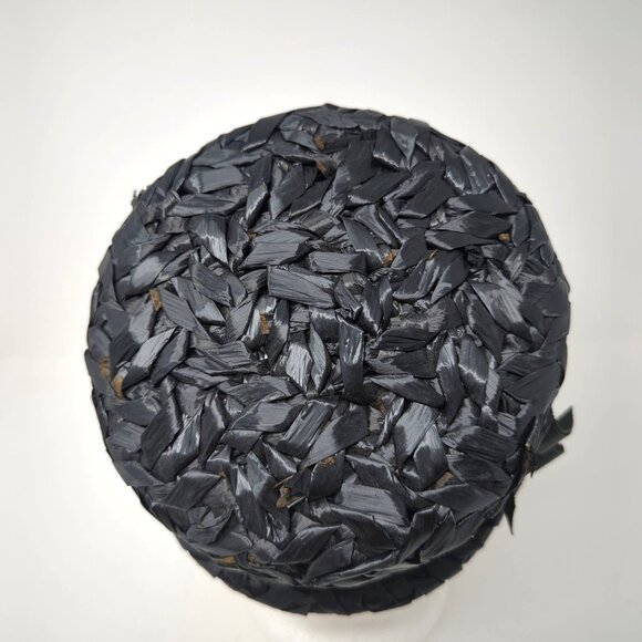 Vintage Black Rattan Hat Cloche Straw - Picture 5 of 8